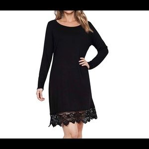Long Sleeve A-Line Lace Stitching Trim Cotton